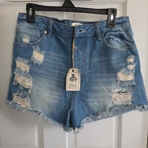 Blue Denim Distressed Women Shorts